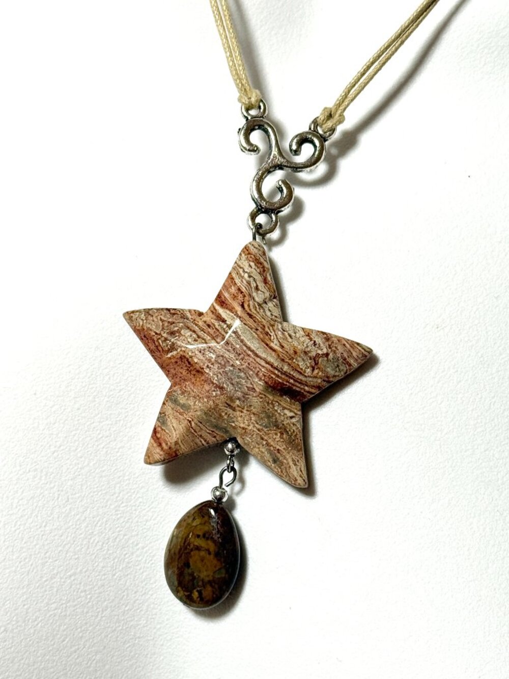 2/$20, Earthy Crazy Lace Agate Star Necklace, Genuine Gemstone Cord Necklace